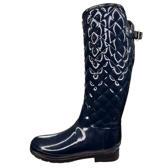 Hunter Women's Blue Glossy Quilted Waterproof Rain Boot Size US 10 - Picture 3 of 10